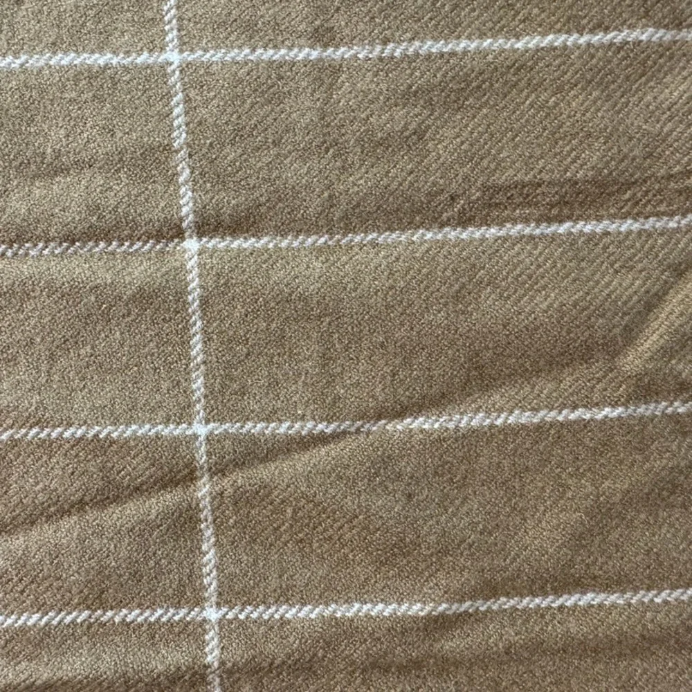 Chelsey II Wool Scarf Camel Brown White Windowpane Plaid Fringe Made in Germany